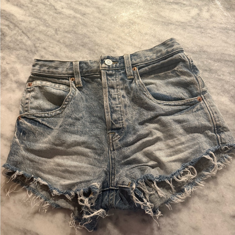 We The Free Blue Jean Shorts Distressed High-Waisted
